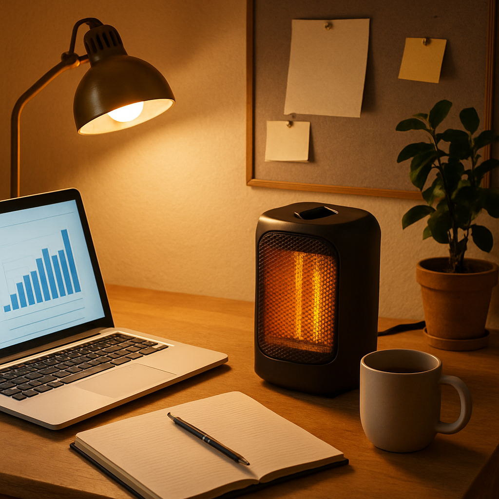 Power Draw portable heater workspace scene