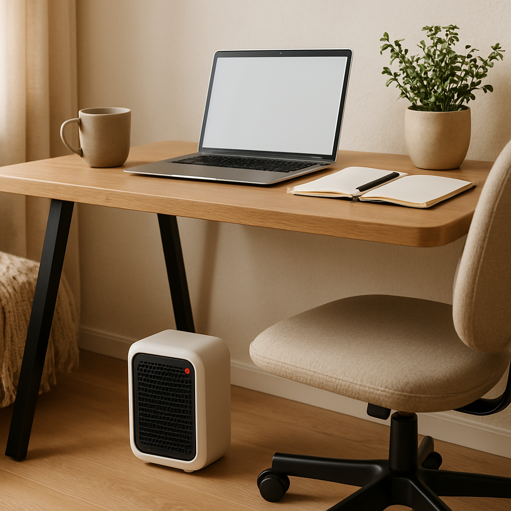 Under-Desk Placement portable heater workspace scene